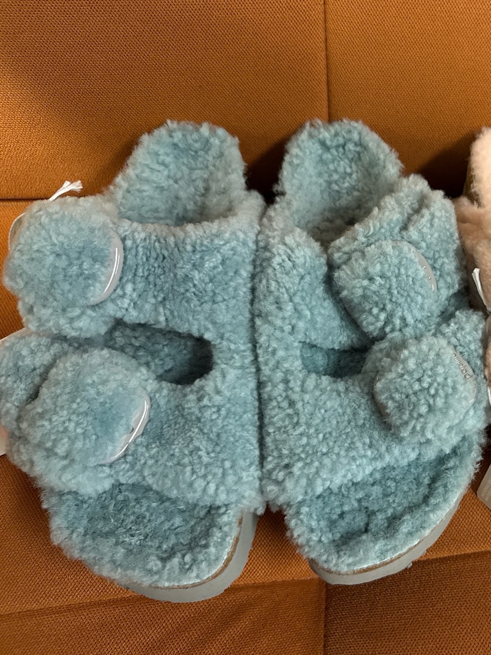 Birkenstock Fuzzy Double-Strap Slide Sandals - Light Teal